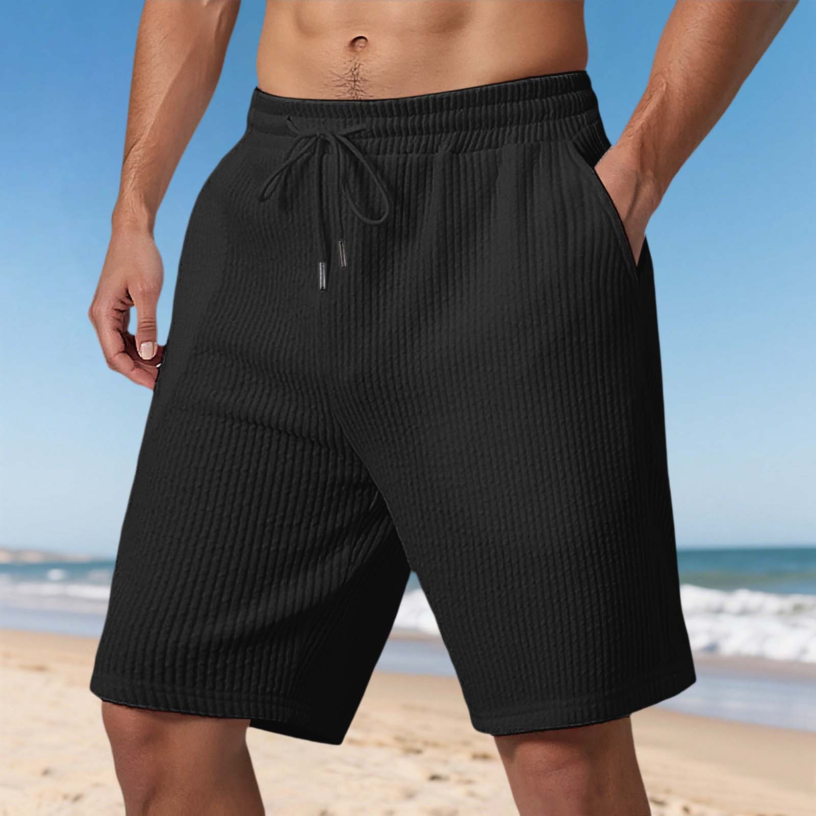 thumbnail image 2 of Pantalones cortos deportivos casuales de jacquard europeos nuevos para hombre - Pantalones cortos de playa holgados y elásticos para actividades al aire libre, 2 of 6